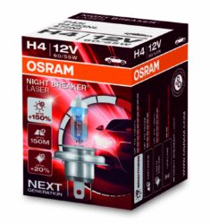 12V H4 60/55W P43t NBL NEXT GENERATION +150% OSRAM - Nová generace Night Breaker Laser má nový tvar „okna“ v povrstvení. Jeho precizní tvar vytvořený laserovou ablací zajišťuje maximální výkon. Vlákno je perfektně umístěno pro lepší distribuci světla.
Rovněž vysoký tlak vzácného plnícího plynu zajišťuje vyšší výkon. Stříbrný vrchlík dodává autožárovce atraktivní vzhled a gravírovaný název NIGHT BREAKER® zaručuje její jedinečnost a okamžitou rozpoznatelnost