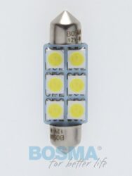12V LED žárovka sufit SV8,5 12x39 6xLED SMD 5050 bílá BOSMA blistr 2ks